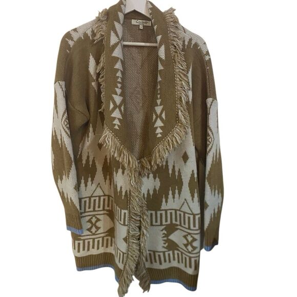 Cocogio made in Italy medium wool blend tan cream blue boho open front cardigan - Picture 2 of 7